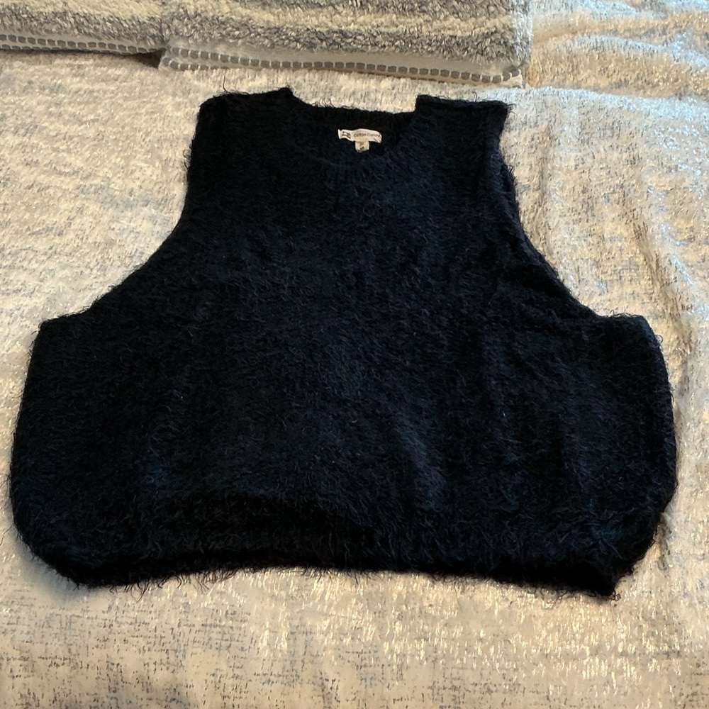 Cotton Candy Black Fuzzy Crop Tank